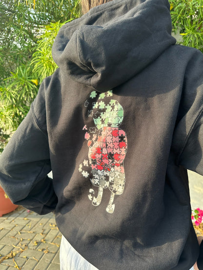 Heritage inspired hoodie with Handala puzzle artwork