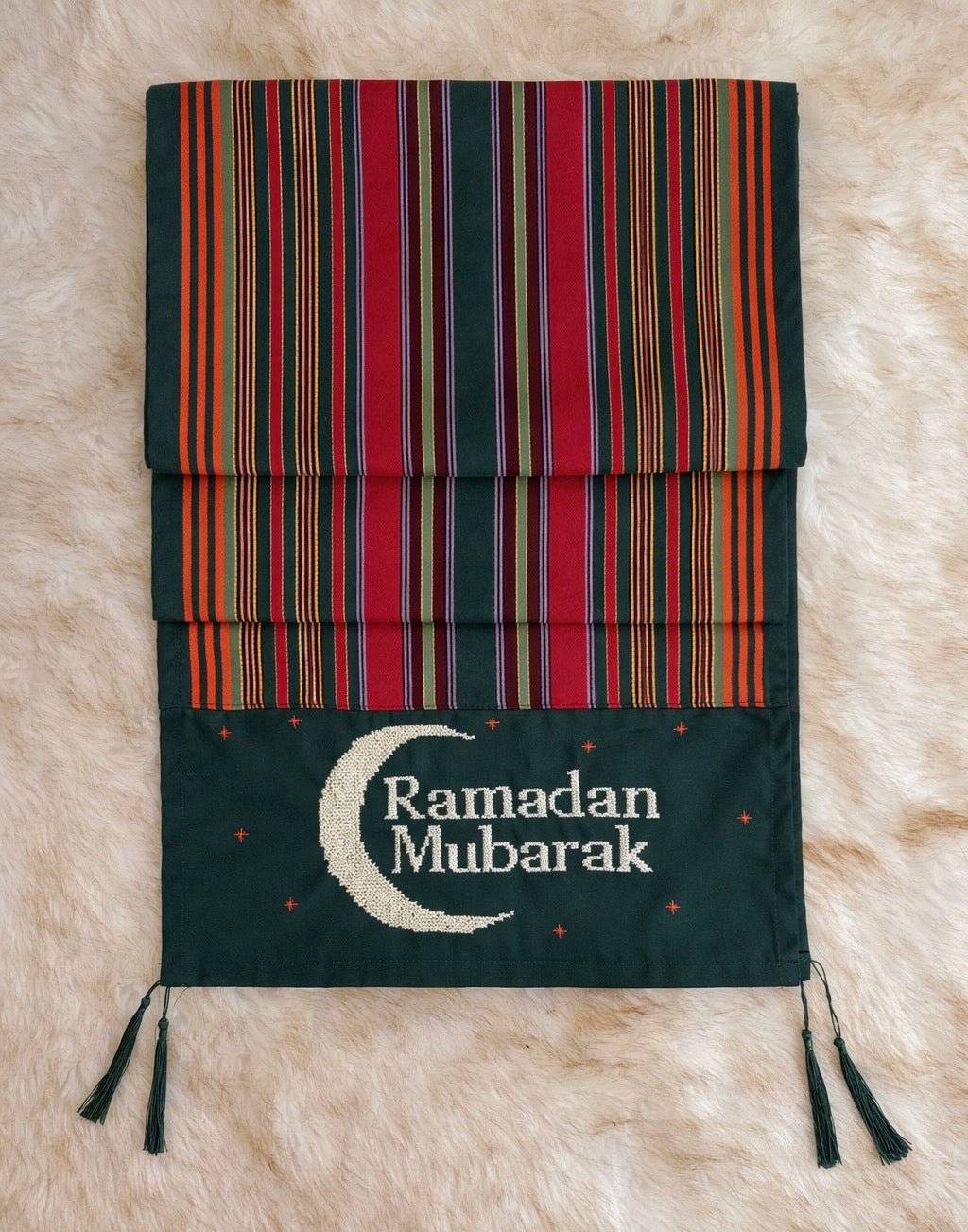 Traditional handwoven table runner inspired by Palestinian artistry