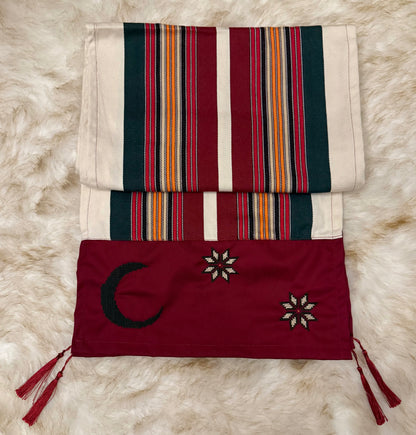 Handcrafted table runner featuring authentic Majdalawi textile